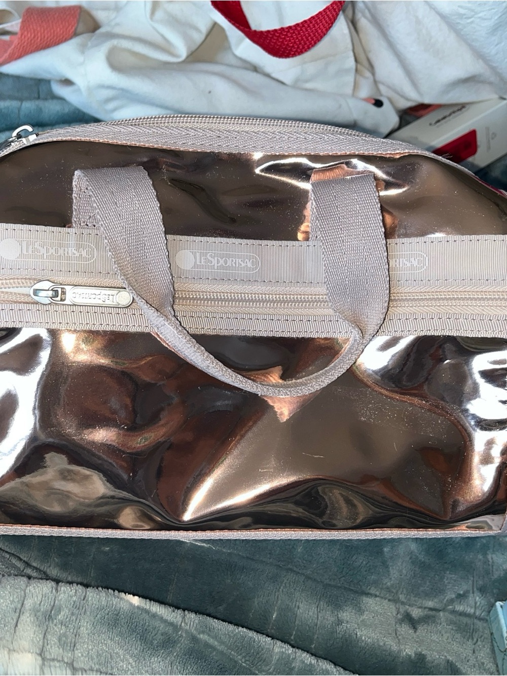LeSportsac Metallic Rose Crossbody tote with Beige Trim